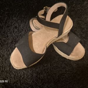 Womens Black Wedge Espadrille Sandals with Ankle Strap